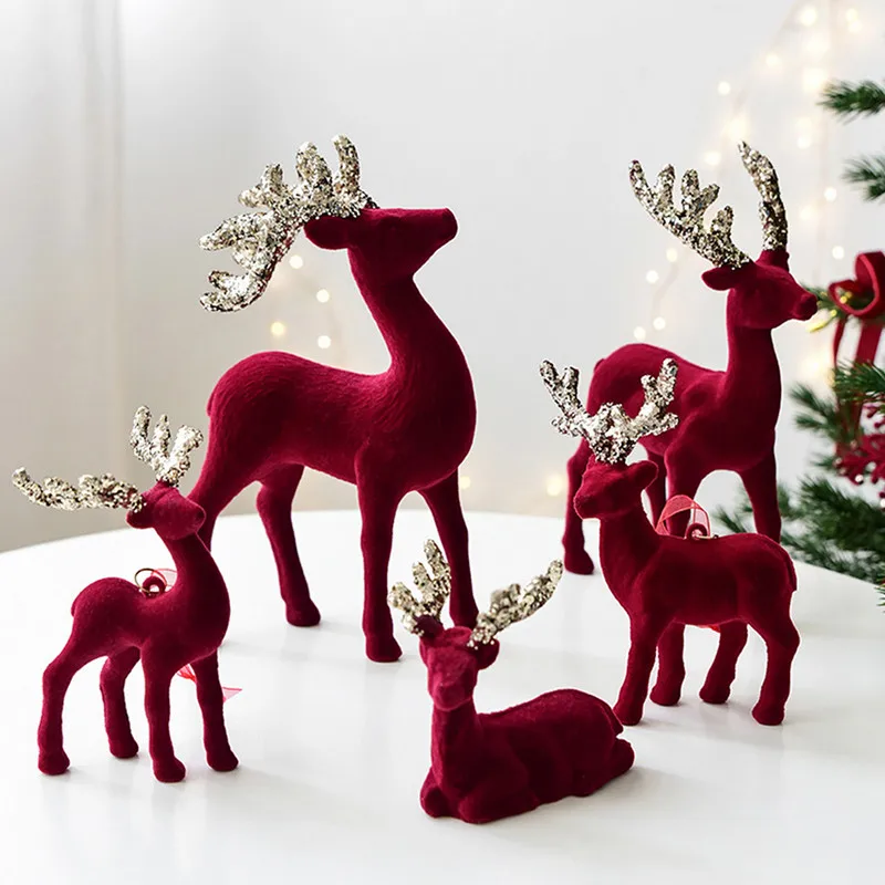 Glitter Antler Elk Desktop Decor Velvet Reindeer Animal Office Decoration Indoor Home Room Ornaments Table Craft