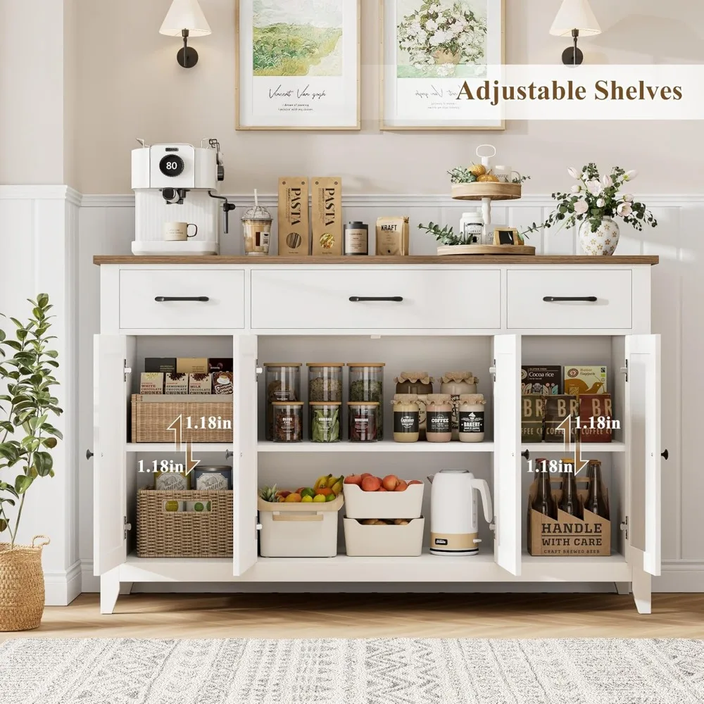 خزانة بوفيه مقاس 55 بوصة، بوفيه خزانة جانبية حديثة للمزرعة مع أدراج، خزانة تخزين كبيرة للمطبخ مع أدوات قابلة للتعديل #5
