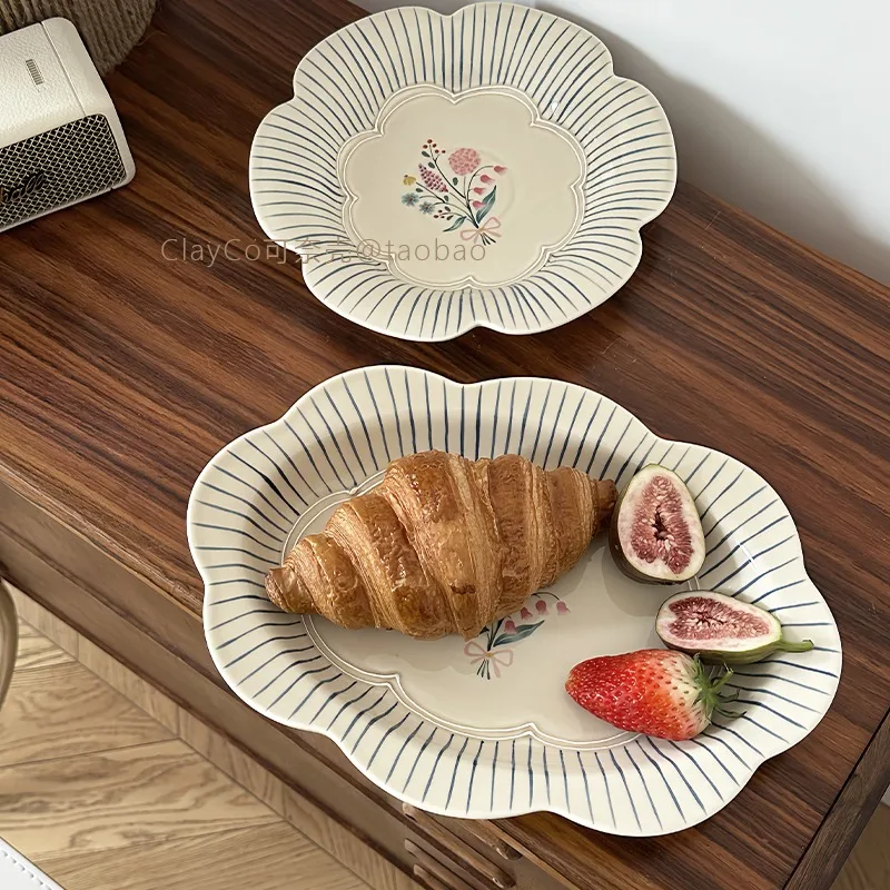 French Vintage High Ceramic Tableware Set, Exquisite Household Rice Bowl And Dessert Plate, Perfect Housewarming Gift