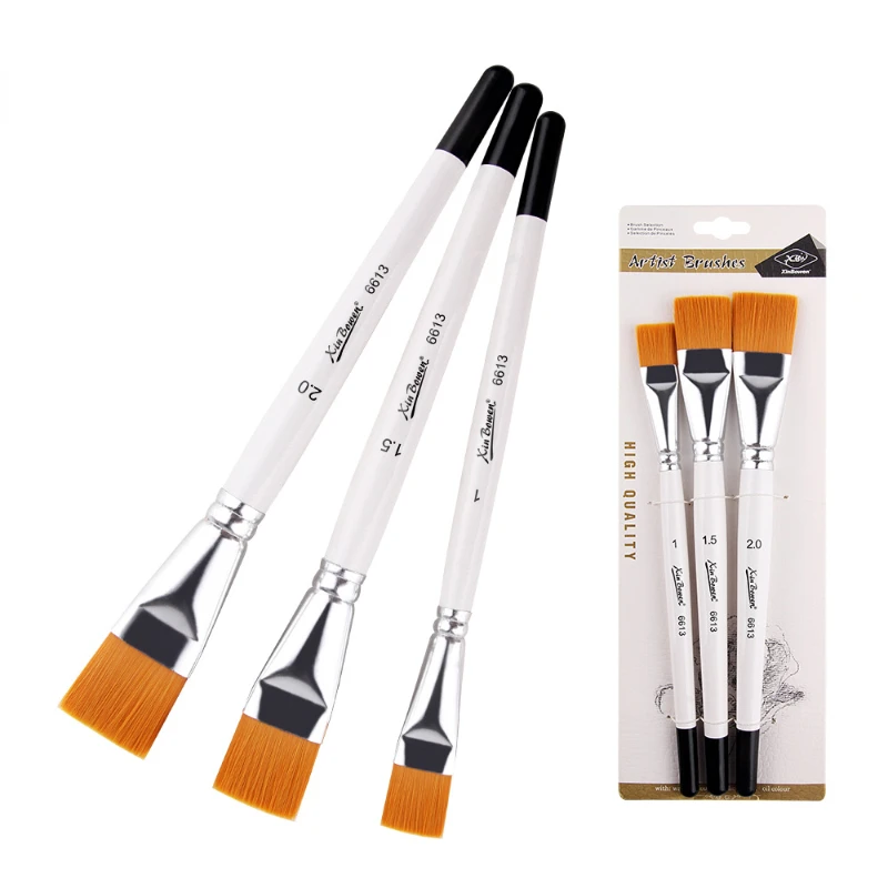 3 White Short Rod Brush Set Beginners Art Painting Creation Professional Oil Painting Acrylic Paint Board Brush