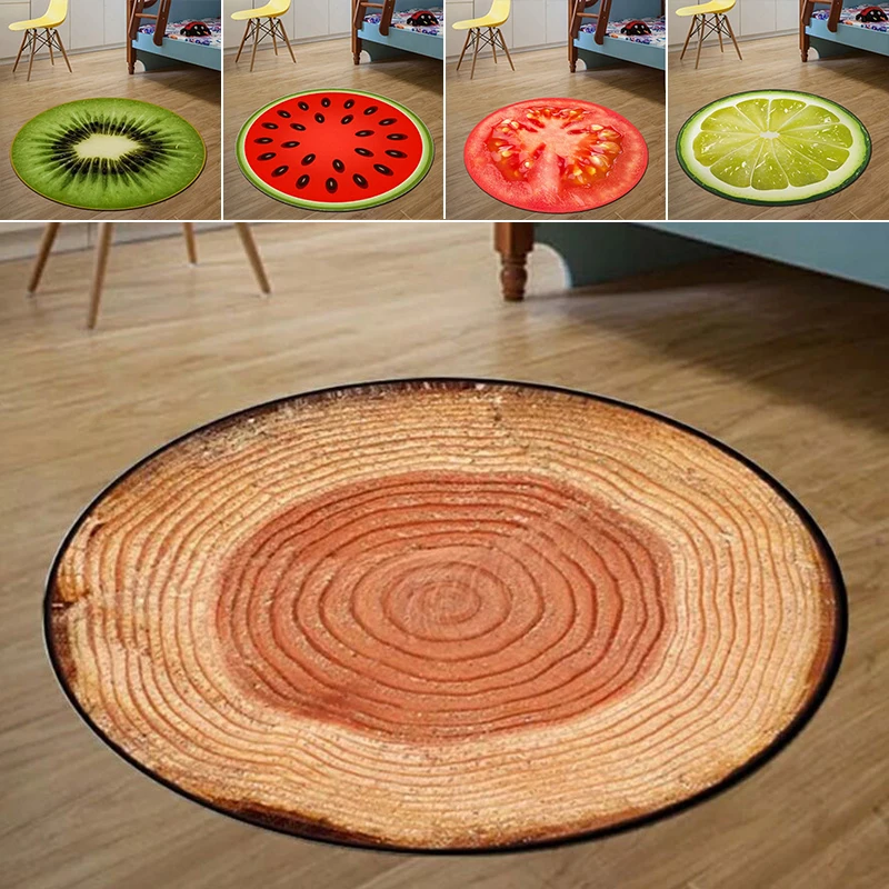 60/80cm Round Carpet Creative Fruit Print Anti-slip Floor Mat Computer Chair Mat Kiwi Watermelon Area Rugs Kids Room Home Decor