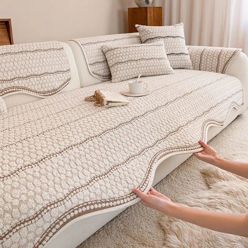 

Irregular Sofa Cushion Thickened Single-Side Fleece Velvet Couch L Shaped Sectional Seat Dust Covers Anti-slip Sofa Slipcover