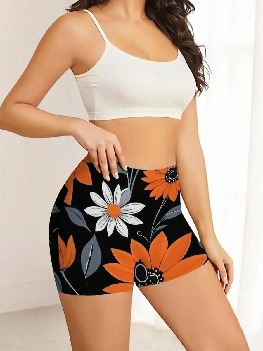 

Women Summer Floral Print Athletic Shorts High Stretch Fitness Shorts Casual Sport Shorts