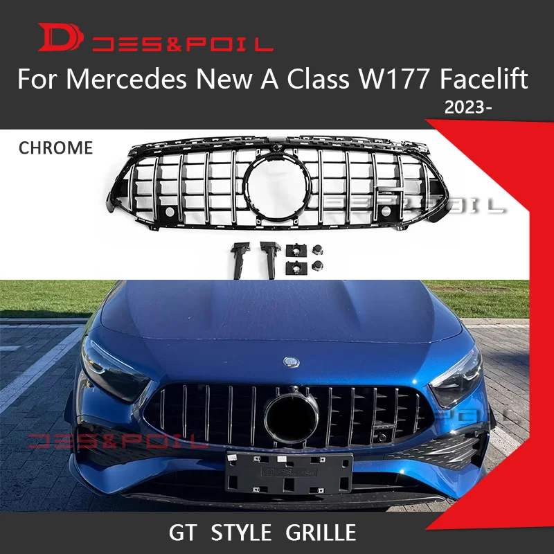 For 2023 New A Class W177 Amg GT Grill Vertical Grille Front Racing Car Styling For Mercedes A180 A220 A200 A35 Sedan Coupe