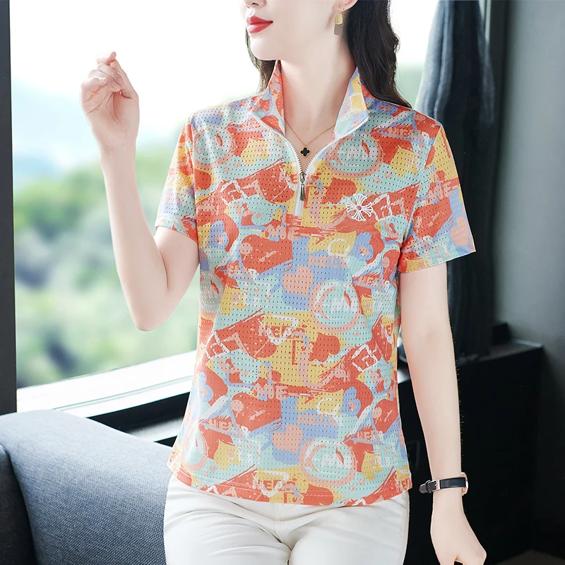 Summer Women's Camouflage Print T-shirt Polo Basic T-shirts Cropped Pulovers Luxury High Quality Tops Clothing Short Sleeve Top