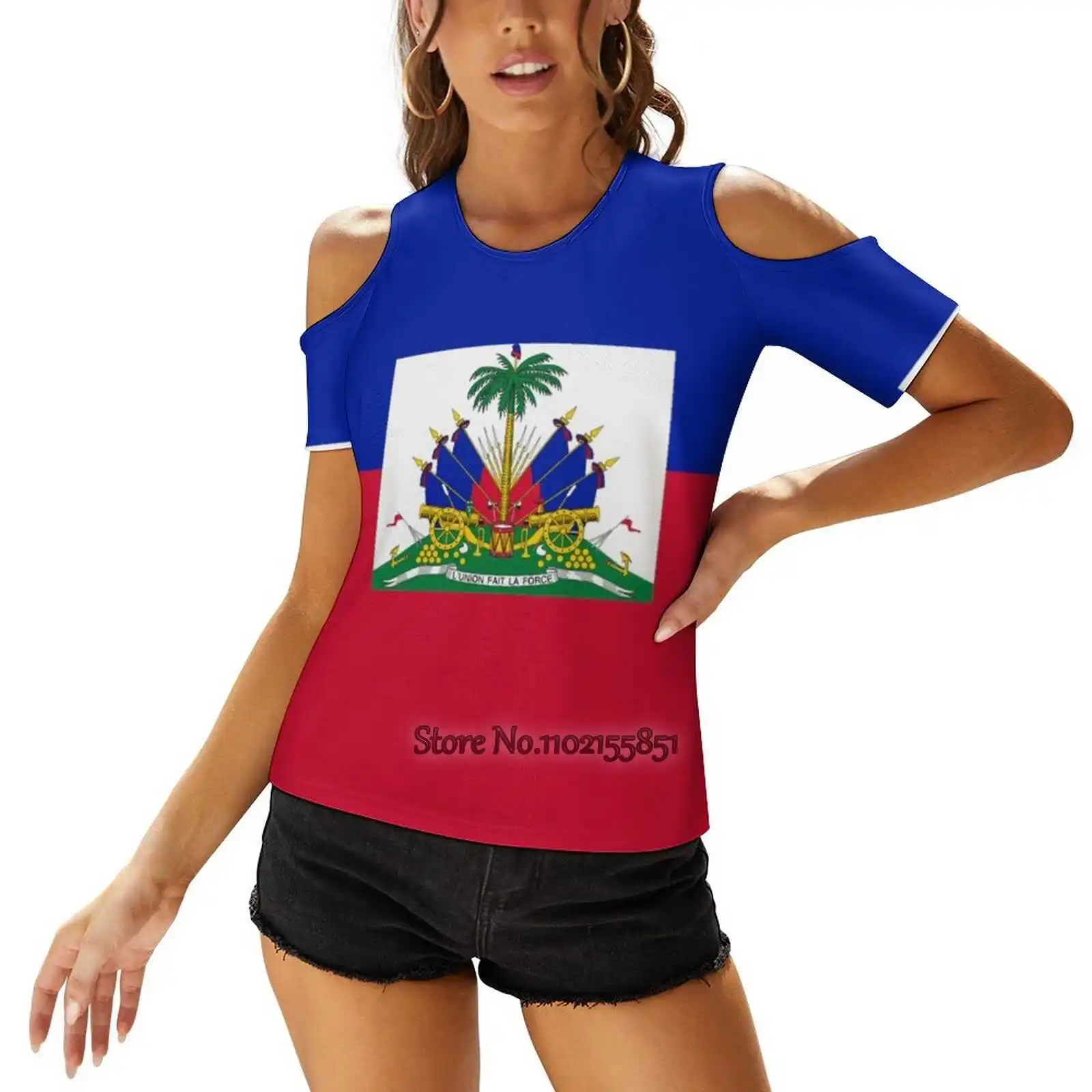 Flaga Haiti topy damskie Tee Ladies Casual seksowny T-Shirt powrót sznurowanie odzież flaga Haiti kraj świat moda mężczyźni trendy damskie