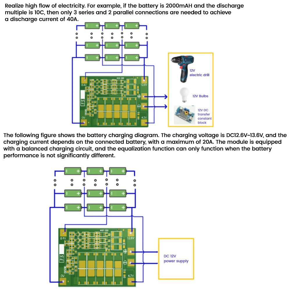 3S 40A Lithium Battery Charger/Discharger Protection Board Active Equalizer Module for Power Tool Battery Management Syste