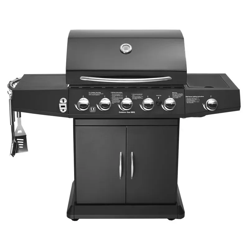 

Out door gas bbq grill Commercial Gas Grill with 5+1 burners Black Steel LGP gas grill