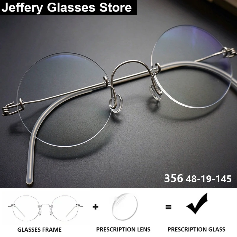 Denmark Brand Round Rimless Optical Glasses Frame 4g Ultralight Screwless 356 Prescription Eyeglasses Fashion Thin Rim Spectacle