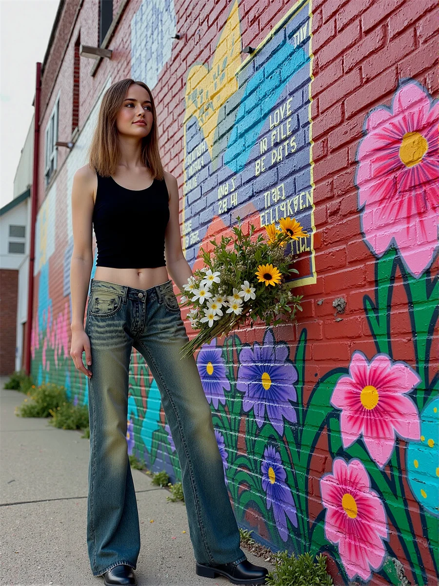 

Джинсы с низкой посадкой и расклешенным низом для девушек 20 лет, новый стиль, джинсовые брюки, женская одежда, зимние, из мериноса, буткат, минимализм, для вечерних мероприятий, в стиле BF