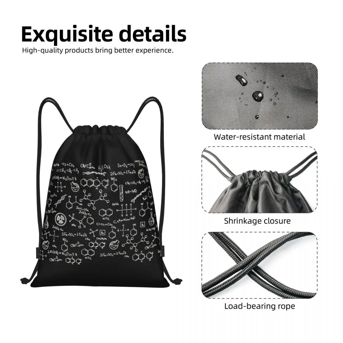 Science Chemistry Pattern Drawstring Bags Men Women Foldable Sports Gym Sackpack Chemical Lab Tech Shopping Storage Backpacks