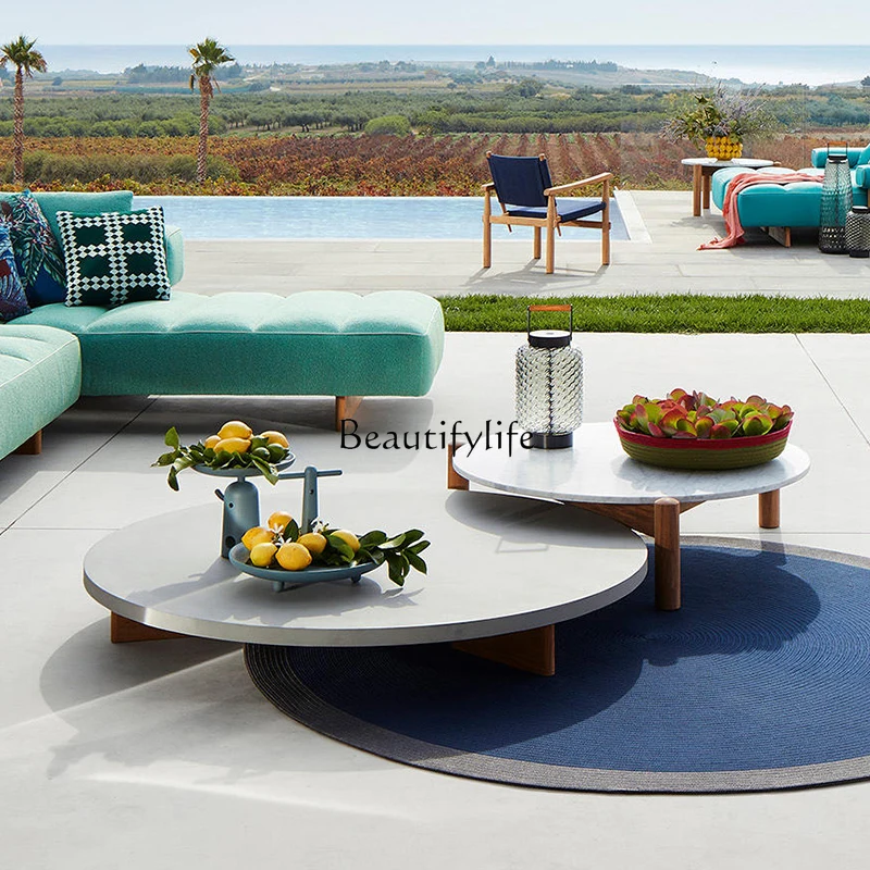 Italian minimalist cement coffee table outdoor wabi wind courtyard table that is not afraid of rain