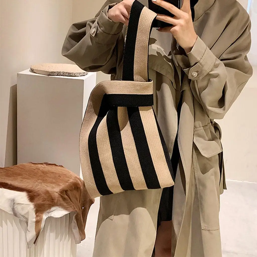 

New Mini Knot Wrist Bag Striped Knitting Tote Bag Lady Crossbody Handbag Shopper Purse Casual Color Women’s Shoulder Bag