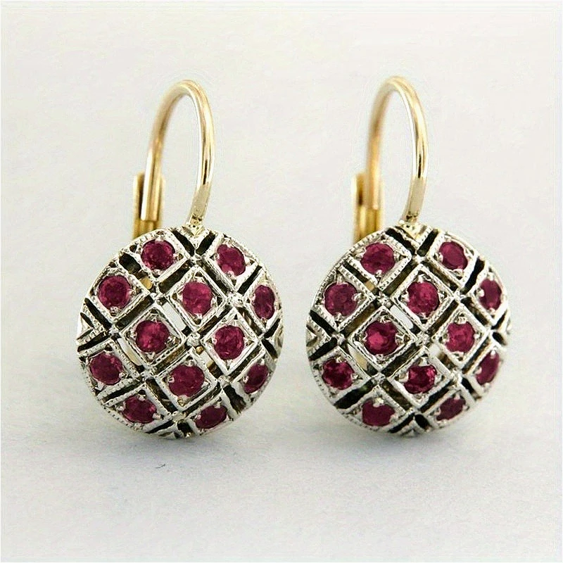Vintage Elegante Rosa Synthetische Zirkonia Anhänger-Ohrringe Romantisches Gitter-Hohldesign Hochzeitstag Schmuck Handwerk