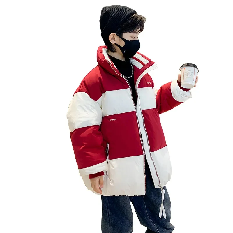 Boys Clothes Fashion Patchwork Down Jacket Winter Thick Warm Coat Top Children's Clothing for Teens Mid-length Snowcoat 4-14 Yrs