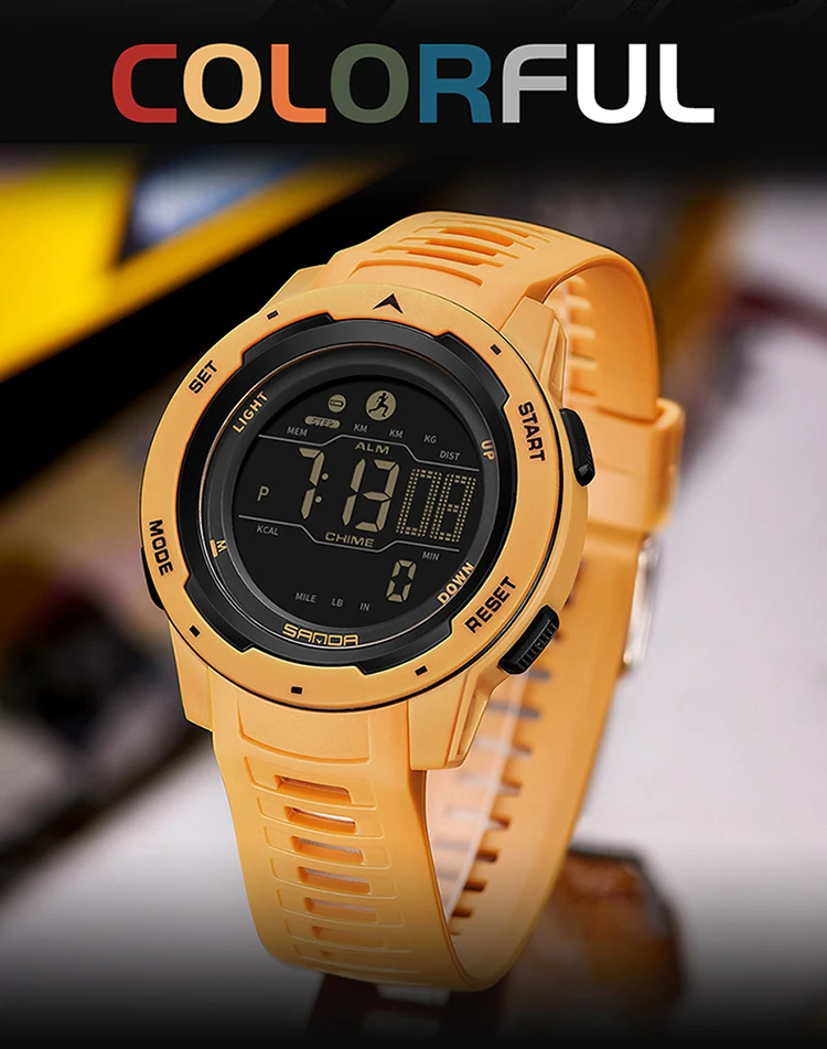 SANDA 2145 Herren-Sportuhr, Schrittzähler und Kalorienzähler, 50 m wasserdichte LED-Digital-Militärarmbanduhr, Relogio Masculino – Detail 14