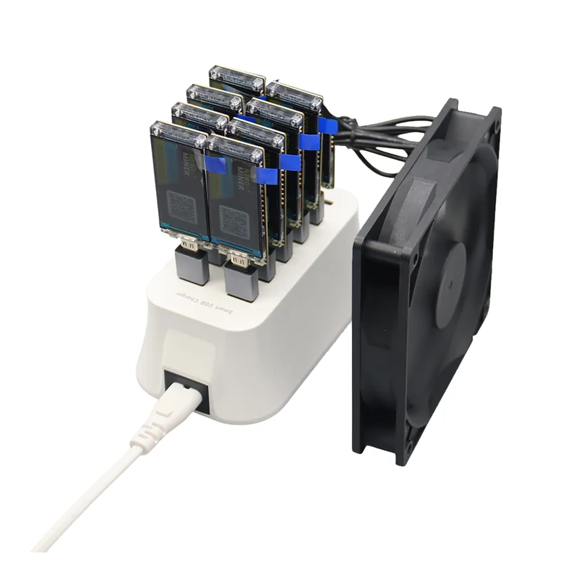 Beliebte 10PCS Nerdminer V2 Bitcoin Solo Miner 780Kh/S mit T-DISPLAY-S3 und 10 Port USB Hub Effiziente BTC Mining Station