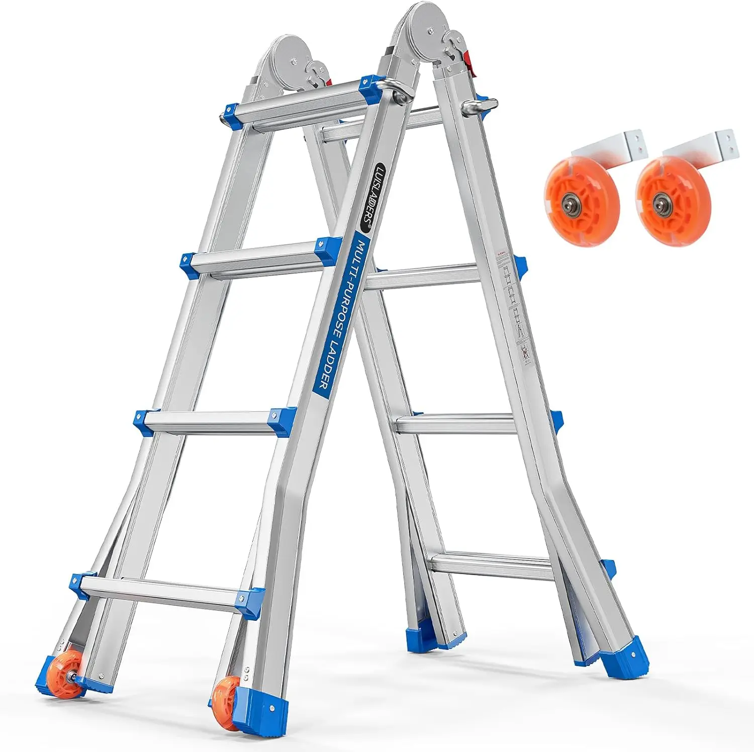 

Многофункциональная телескопическая лестница с расширенными ножками и колесами, грузоподъемность 150 кг, 5,2 м, для домашних и уличных работ