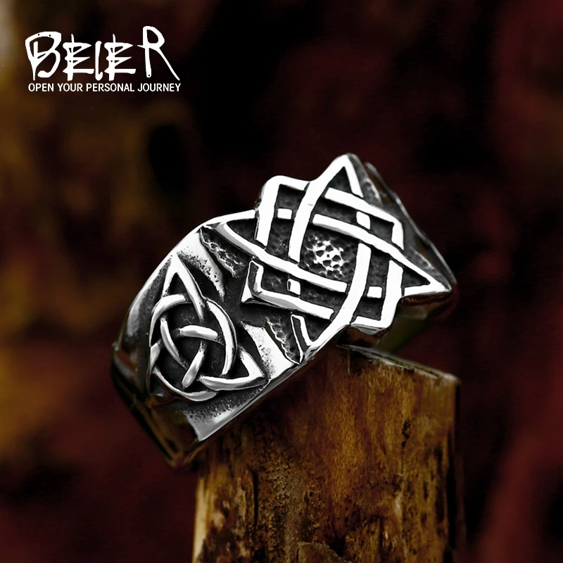 BEIER Viking restore ancient Ring Stainless Steel Viking Celtic Knot Talisman ring For Men Jewelry BR8-970