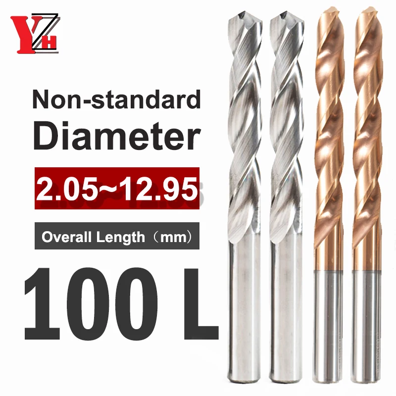 YZH 100L Carbide Twist Drill Diameter D2.05-D12.95 HRC50/55 CNC Straight Handle Drilling Hole For Metal Iron Steel