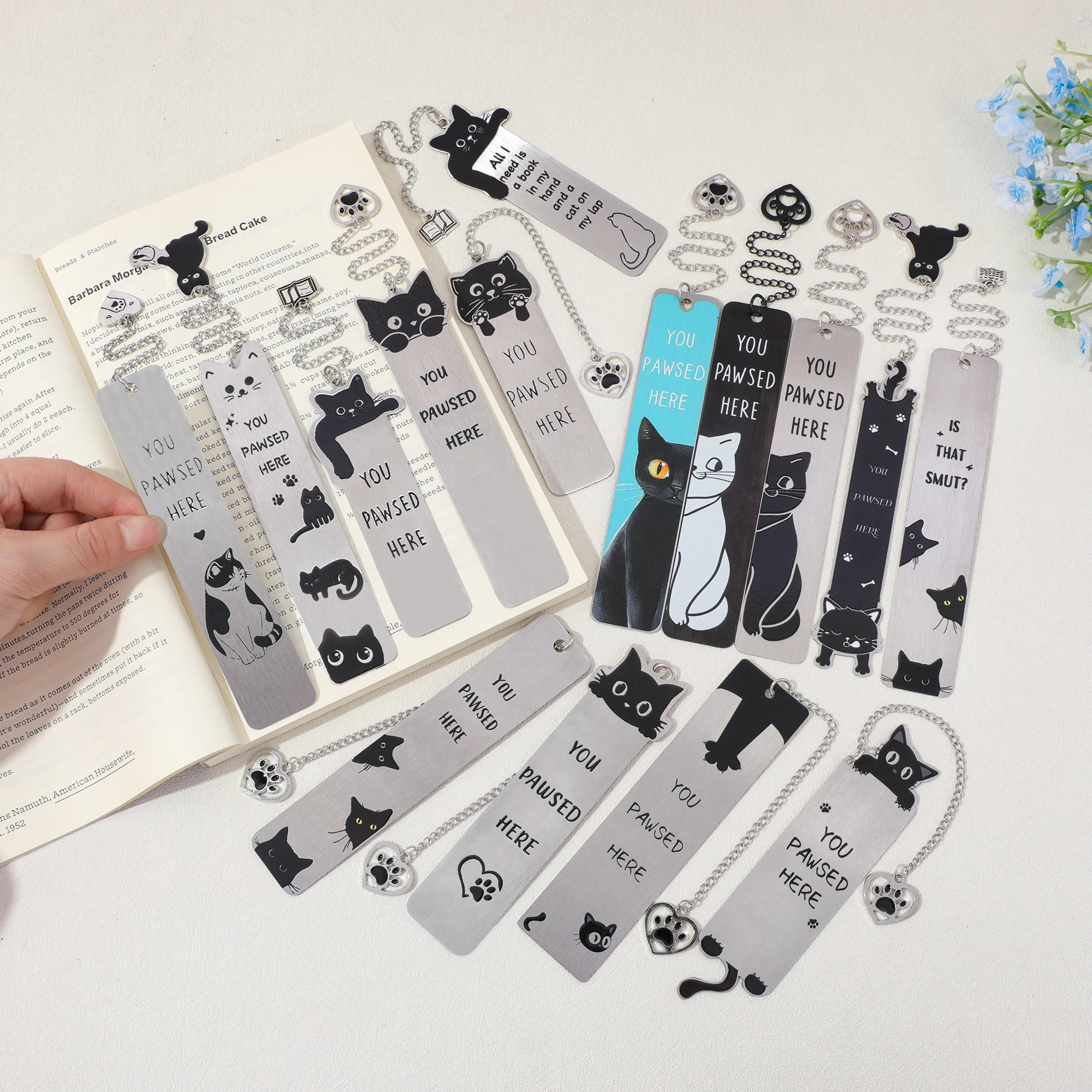 لطيف القط المعادن المرجعية مع القط باو قلادة Kawaii القراءة صفحة علامة كتاب عشاق سلسلة كتاب الملحقات هدية لمحبي القطط