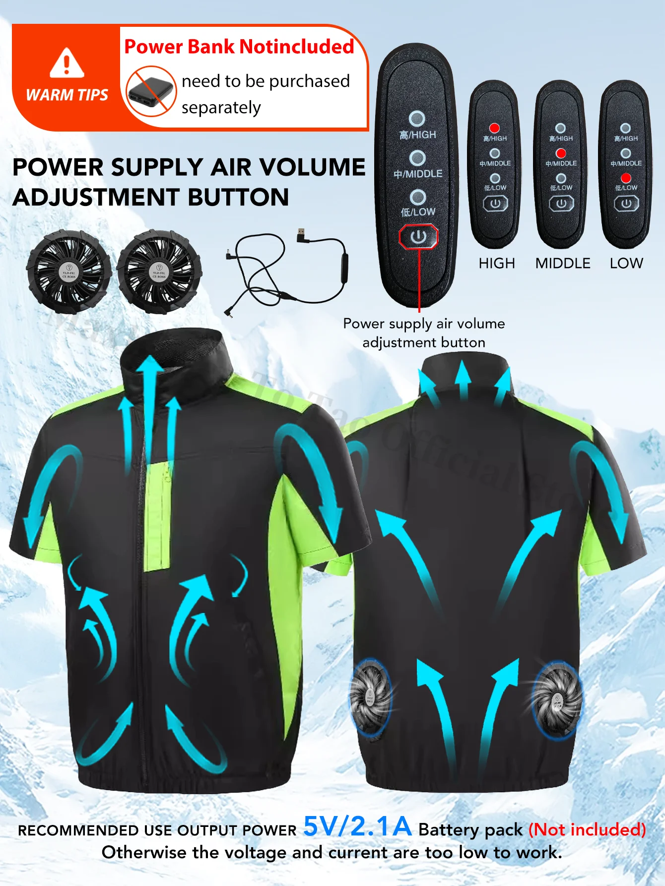 EIAO Summer Men's Jacket 5V fan Work Clothing  Outdoor Fishing  Refrigeration Air Conditioning Suit Battery pack not included