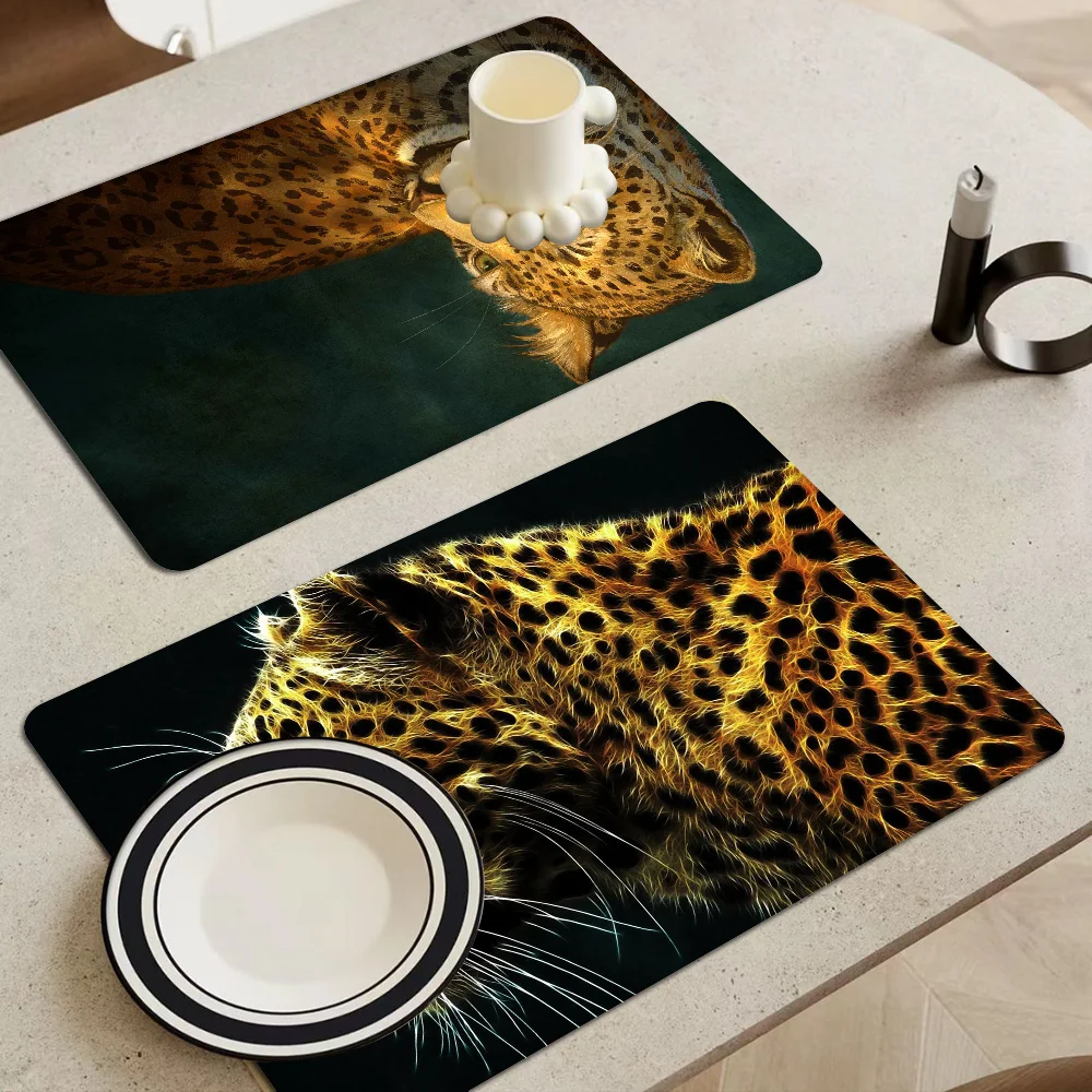 Panther Leopard Art Print Table Drain Pad Tabletop Absorbent Draining Mat Tableware Mats Placemats For Table Decor