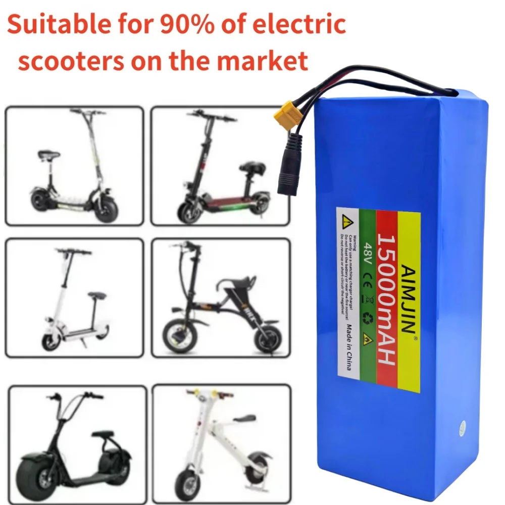 13S4P 48V 15000mAh 18650 Lithium Battery Pack,for Electric Scooter Bicycle Li-ion Replacement Batteries with BMS