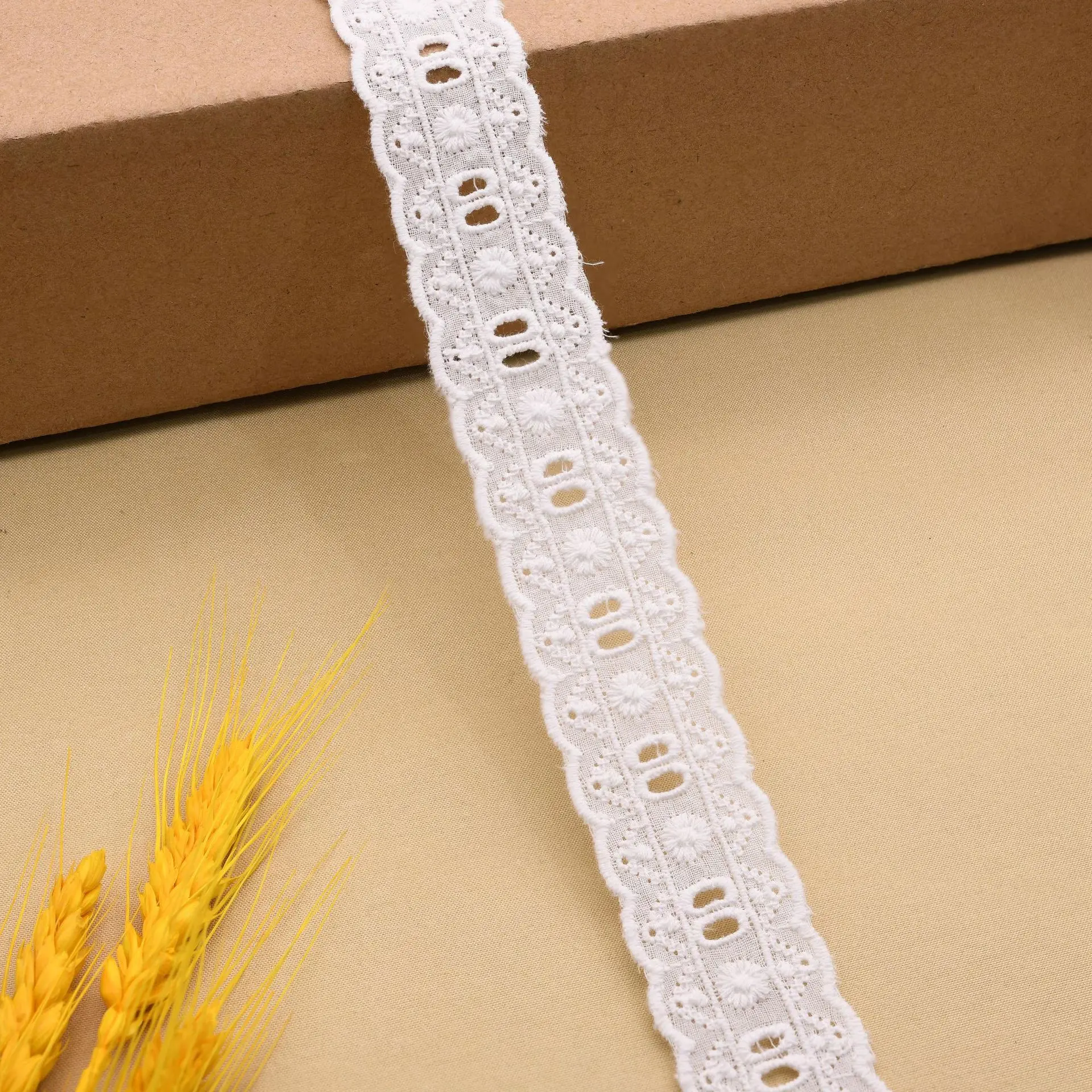 15 Yards Lock Edge Flowers Dots Embroidery Cotton Hollow Lace Bow Off White Ribbon Hair Bows DIY Crafts Handmade Accessories