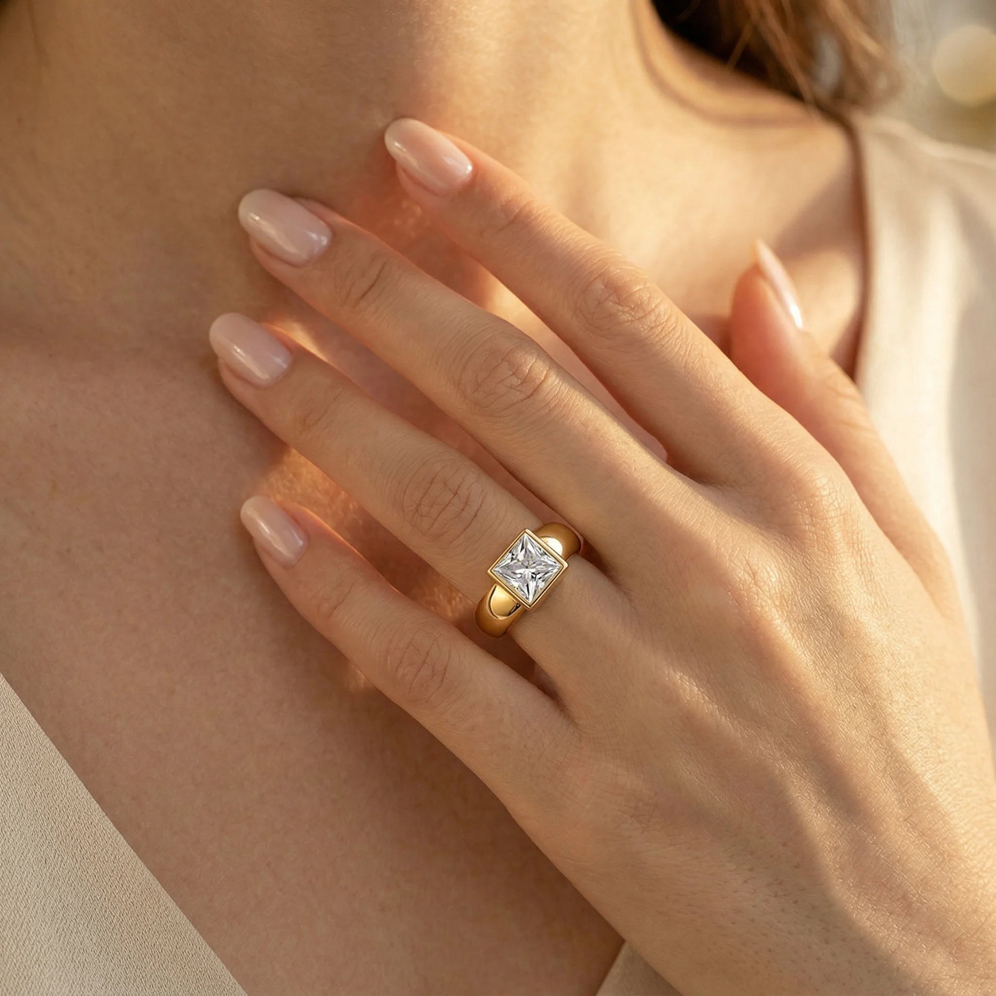 

D Color VVS1 Moissanite S925 Silver Gold Plated Princess Cut Ring Double Band Design Luxury High-End Stackable Daily Ring For Wo