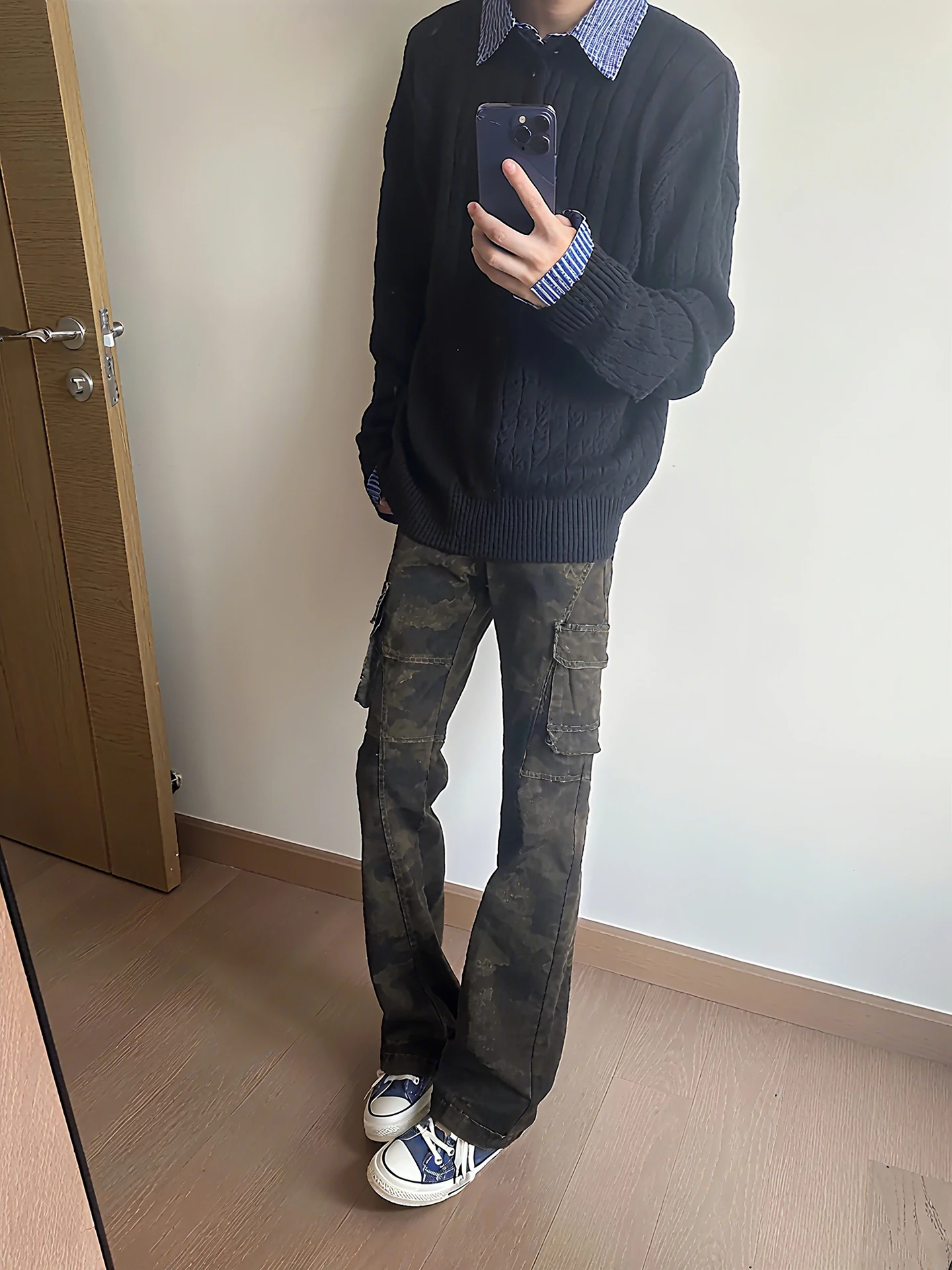 

American Workwear Camouflage Bell Bottoms Men's Autumn Tall Leg Lengthening Slim Straight Knife Denim Pants