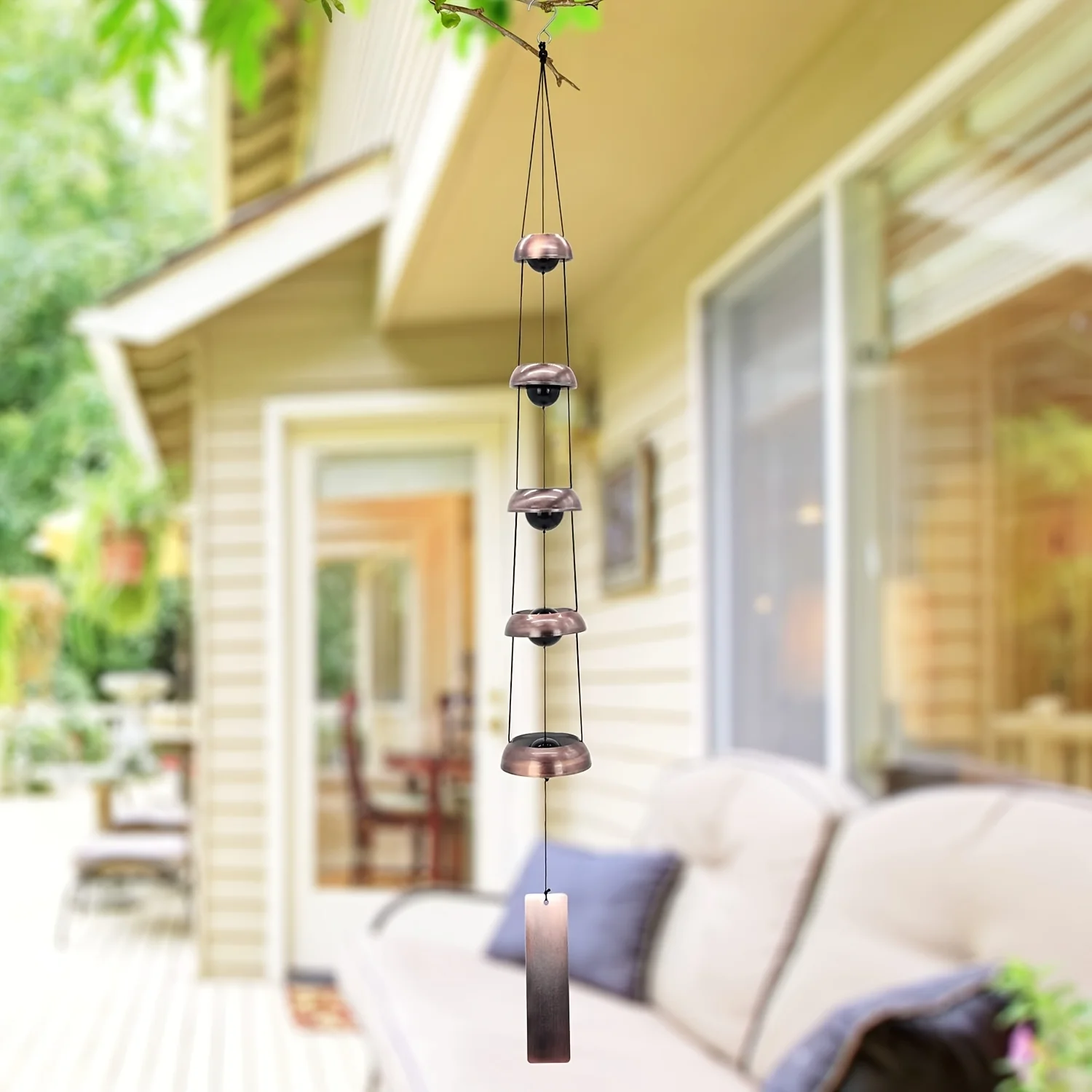 1pc Handcrafted Copper Wind Chimes - Temple Style Feng Shui Decor - Outdoor Yard Enhancer with Soothing Sounds for a Serene & Ae