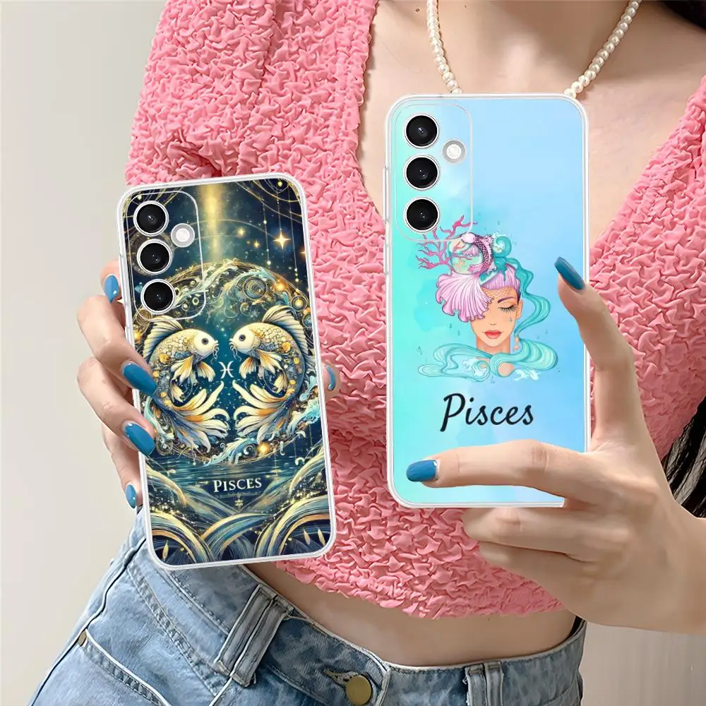 

Zodiac Sign Pisces Phone Case for Samsung Galaxy S25 S24 S23 S22 S21Plus FE Ultra Soft TPU Clear Shockproof Cover