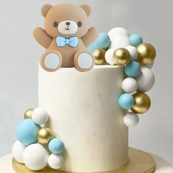 1Set Baby Bear Cake Toppers Balls White Gold We can bearly wait Bear Cake Decorations for Jungle Birthday Wedding Cupcake Topper