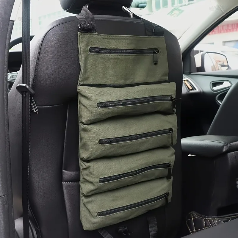 Multi-Purpose Roll Up Tool Bag Multi-Pocket Tool Roll Organizer Pouch with 5 Zipper Tool Pockets Car First Aid Kit