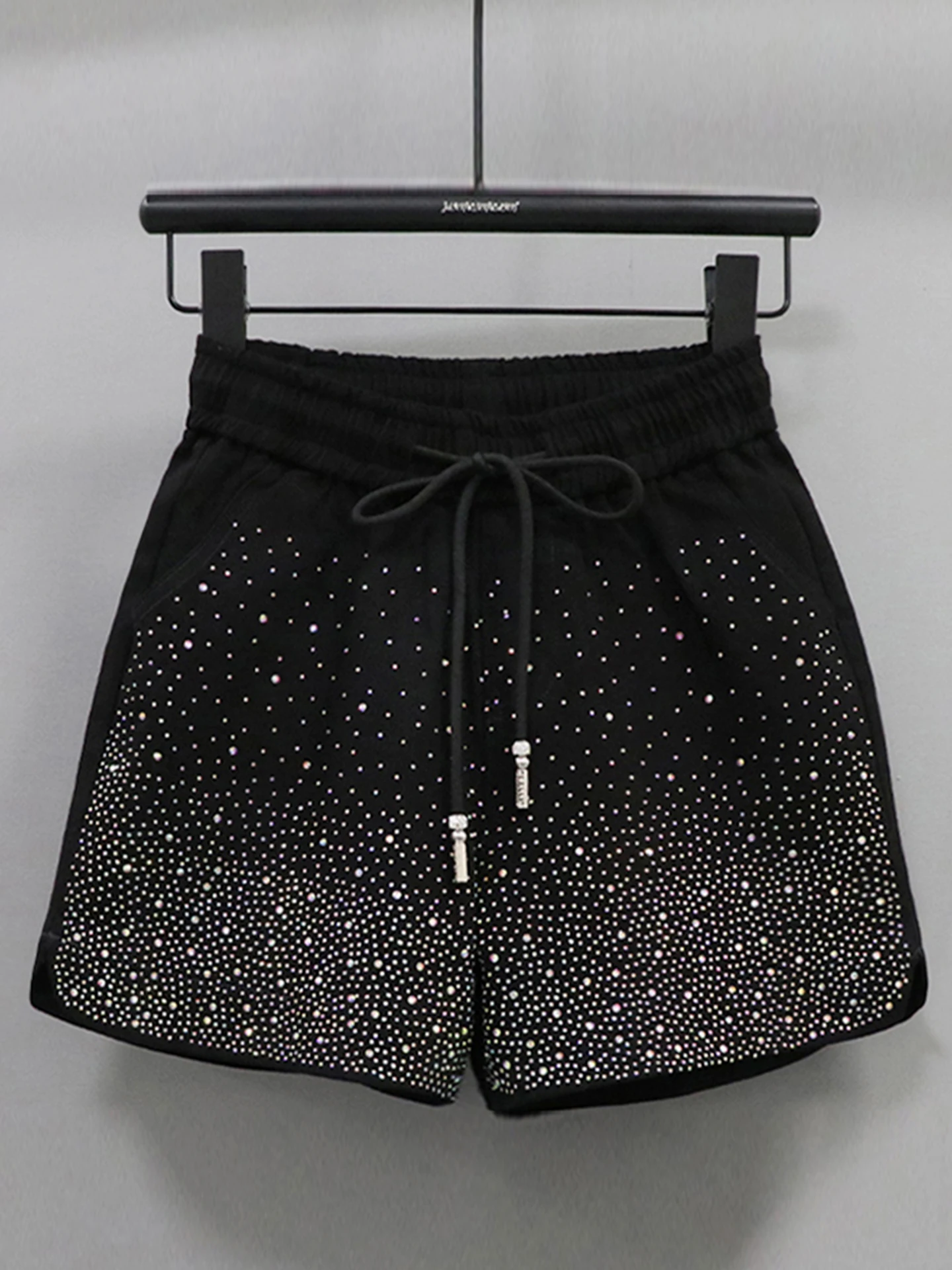 

High Waist Elastic Waist Shorts Women's Glitter Candy Colored A-Line Wide Leg Pants Korean Style Fashionable Slimming Jeans
