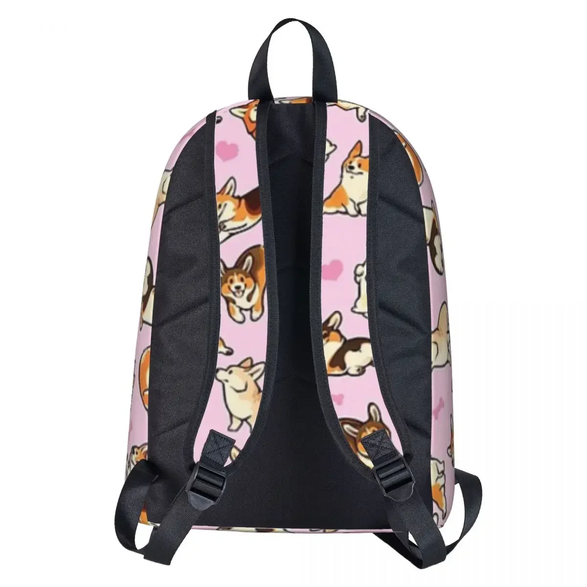 حقيبة ظهر Lovey Corgis باللون الوردي مقاومة للماء حقيبة مدرسية للطلاب حقيبة كمبيوتر محمول حقيبة ظهر للسفر حقيبة كتب ذات سعة كبيرة