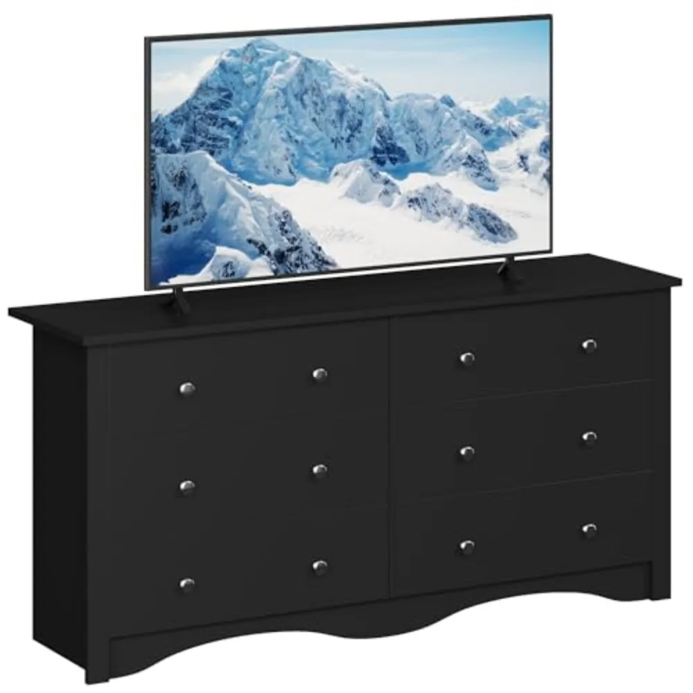 6 Wood Drawers Dresser for Bedroom, Storage Chest of Drawers, Black | 47.2