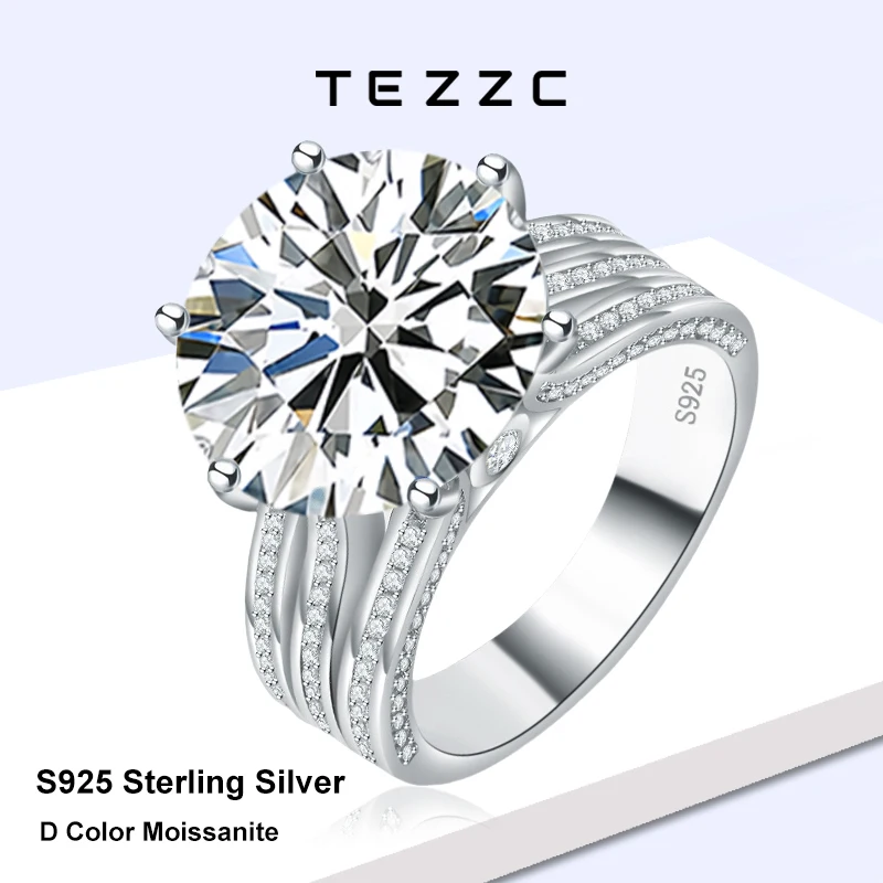 Tezzc 5 Carat 10 Carat Moissanite Ring For Women Oversized Diamond Ring S925 Sterling Silver Engagement Wedding Jewelry Gift