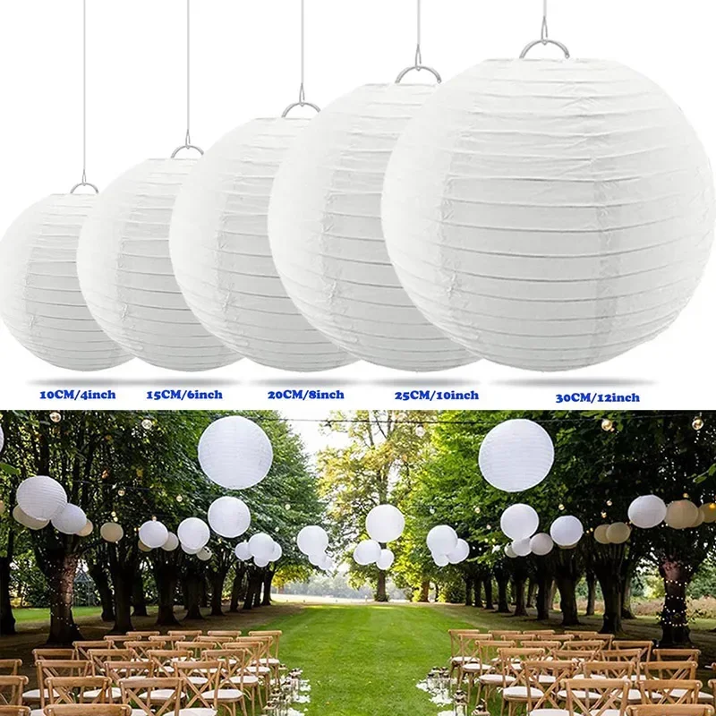 

18Pcs White Round Paper Lanterns, Chinese Hanging Lampion, Wedding Birthday Party Home Ceiling Decor