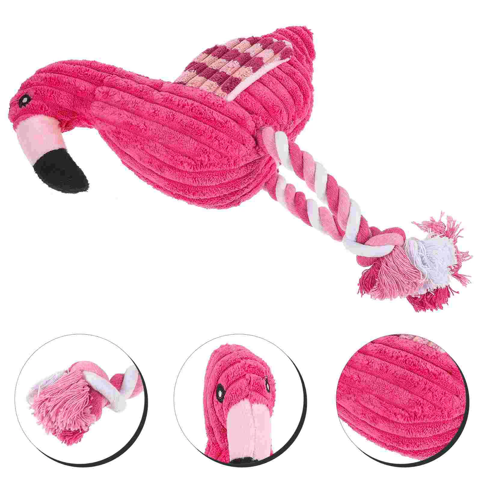 

Pet Squeak Rope Toy Corduroy Plush Flamingo Shape Teeth Clean Stuffed Interactive Toy (Pink) Squeaky Toy for Dogs