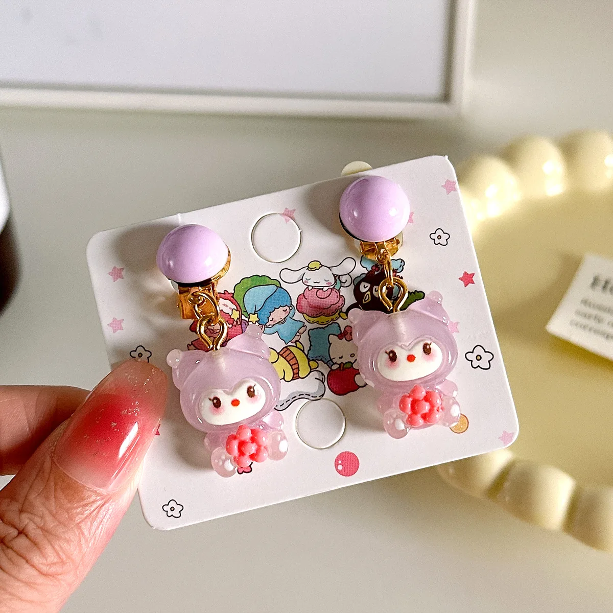 2024 New Cartoon Kuromis My Melody Earrings Earrings Clip Little Girl Earrings Cute Accessories Performance Props Gift Toys