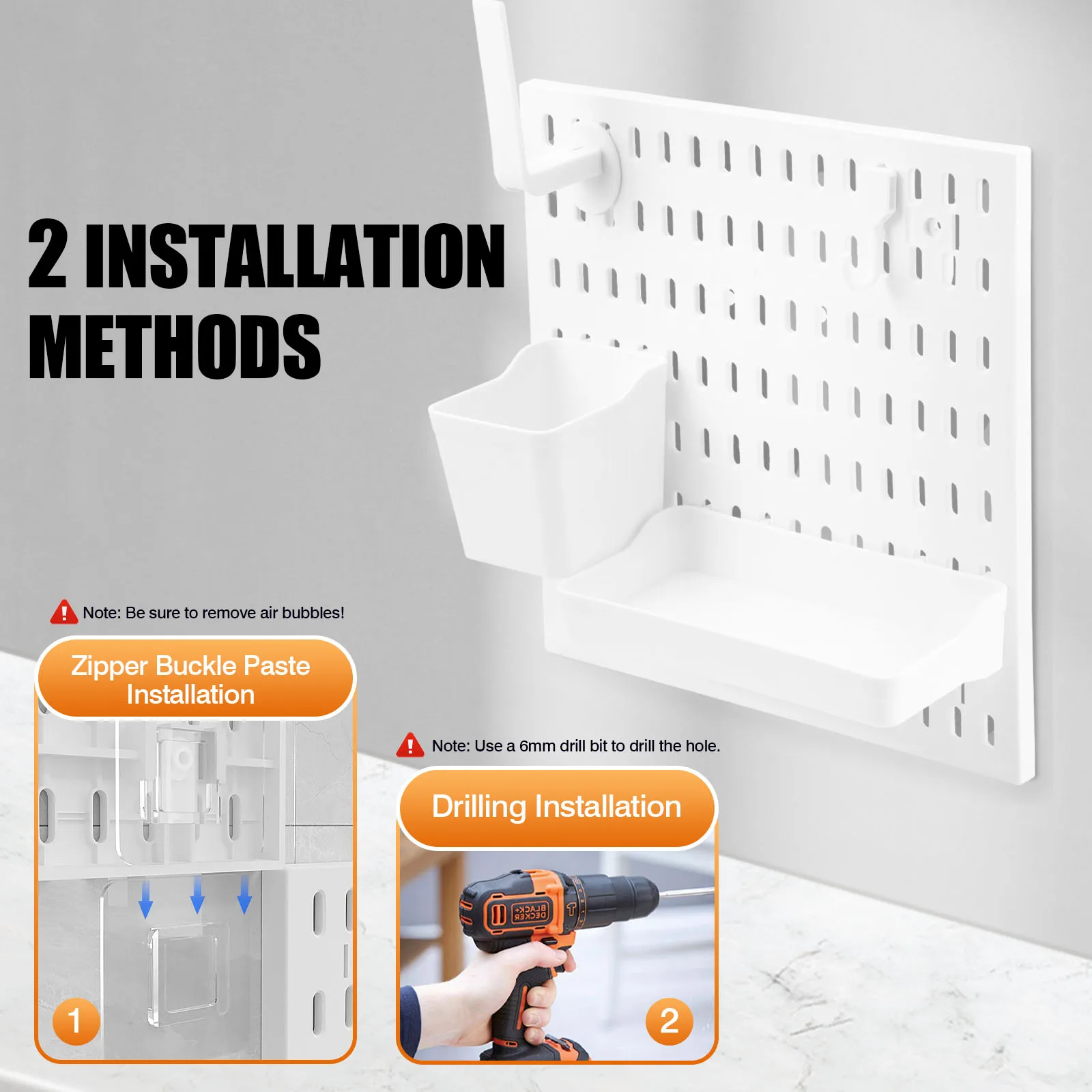 Wall Organiser Pegboard Combination Kit with 4 Tiles 30x30cm Pegboards + 18 Pieces Accessories for Room Storage(White)