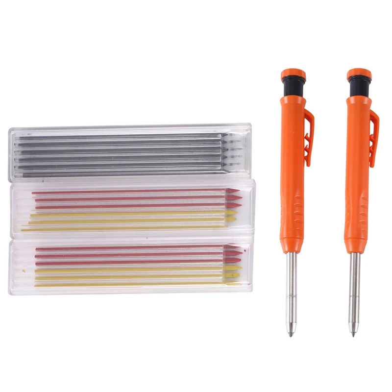 2 Pcs Mechanical Pencils Solid Set 18Pcs Pencil Leads Carpenter Architect Working Tool For Drawing Making Scribbling