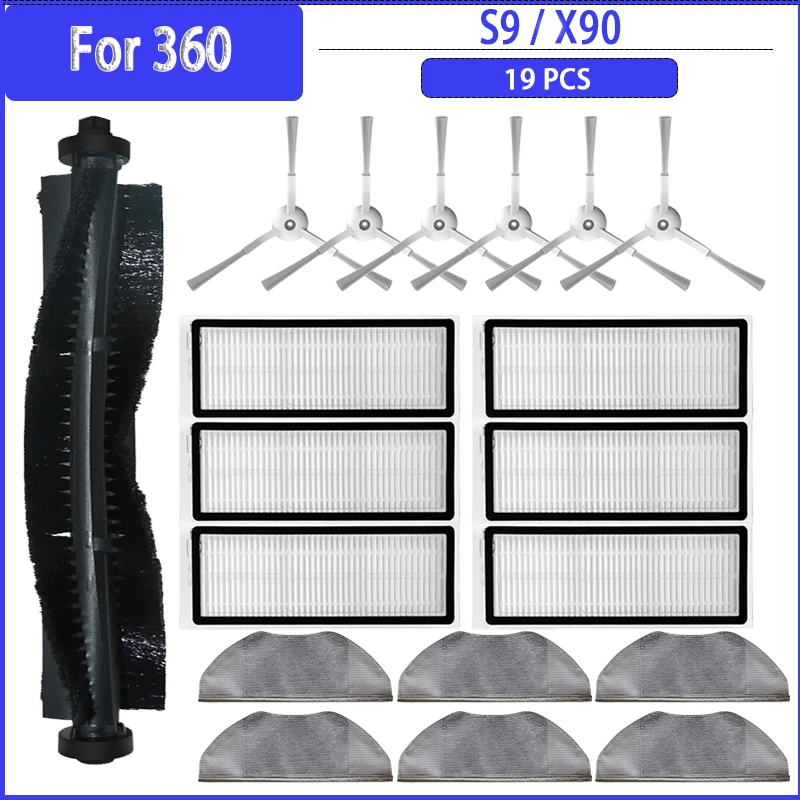 ملحقات أجزاء المكنسة الكهربائية الروبوتية ، فرشاة جانبية رئيسية ، فلتر Hepa ، ممسحة الملابس ل 360 S9 x90