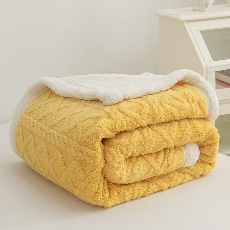 1pc Tafu Plush Blanket, Lamb Plush Jacquard Small Blanket, Double-layer Thick Office Nap Cover Blanket