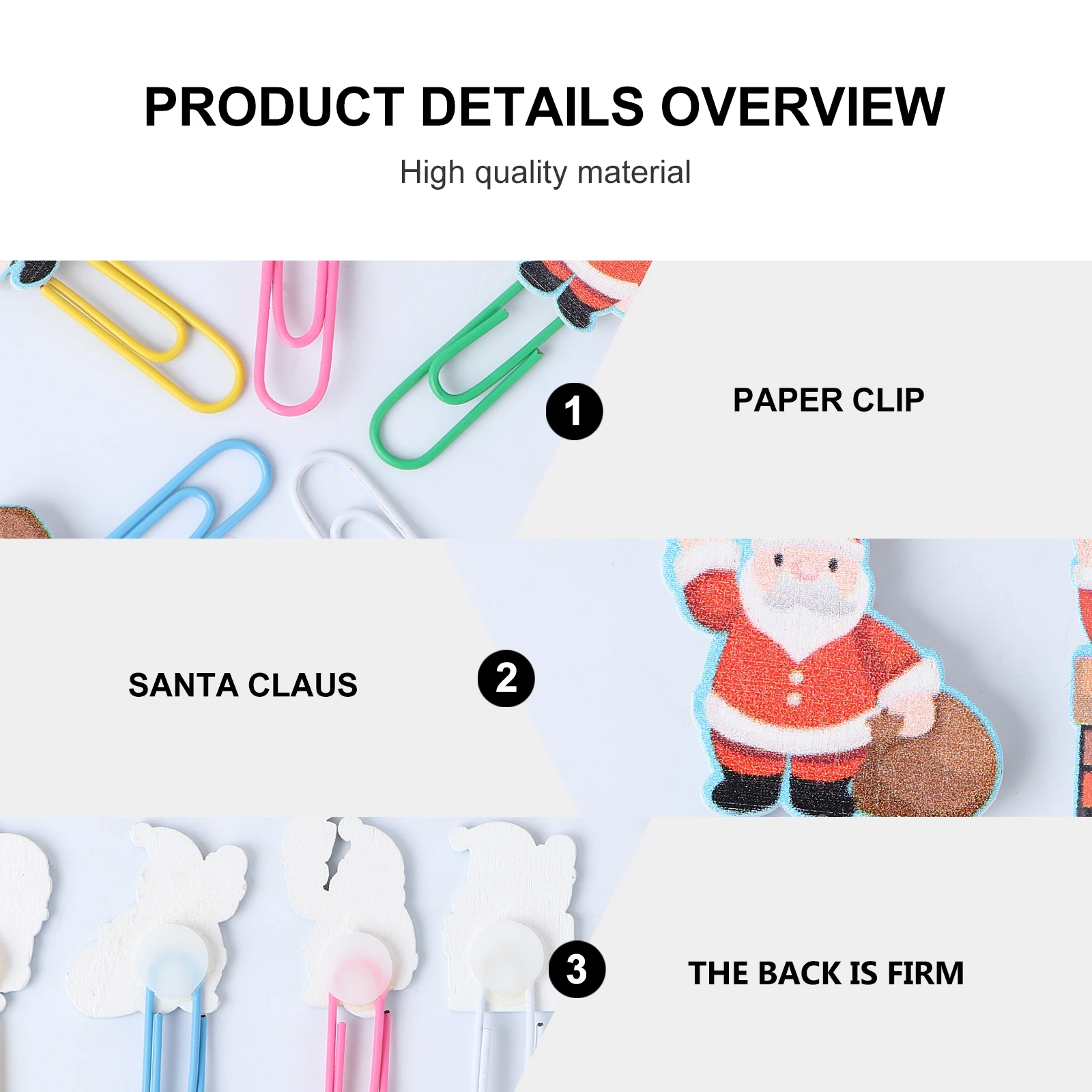 

50pcs Santa Claus Paper Clips Premium Strong Non-Skid Christmas Decor Bookmarks Photo Holders Wooden Student Office Home School