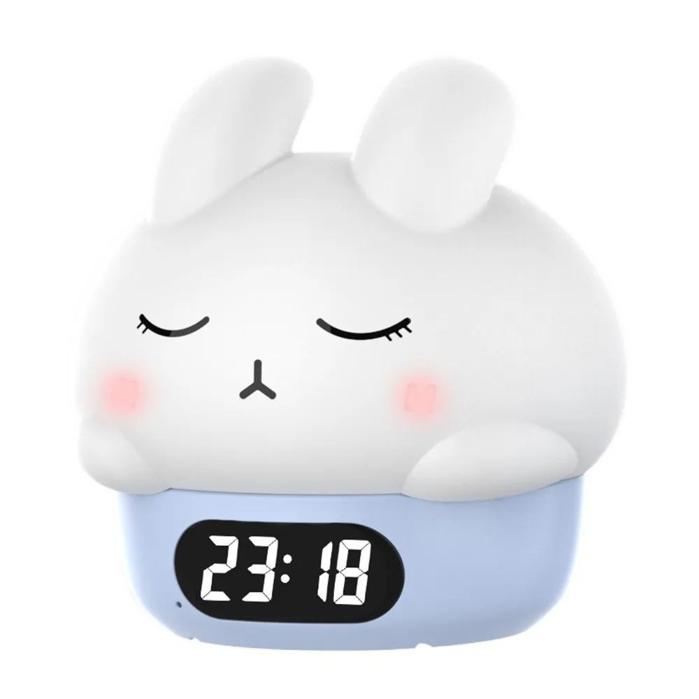 

Милый ночник-зайчик с дисплеем температуры, таймером, цифровым будильником, теплым светом, креативные прикроватные часы для девочек/мальчиков