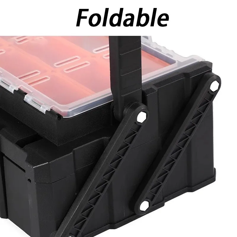 صندوق أدوات كبير متعدد الوظائف بطبقة مزدوجة، صندوق أدوات فرز أجزاء الصيانة، صندوق أدوات محمول محدد للكهرباء