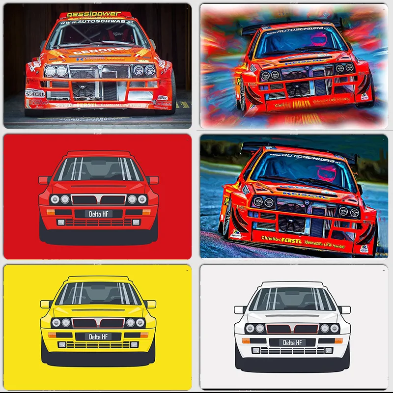 Póster de coche de rally Lancia Delta HF Integrale Multicolor WRC, cartel de pared, carteles de metal, decoración de habitación, decoración vintage personalizada para el hogar